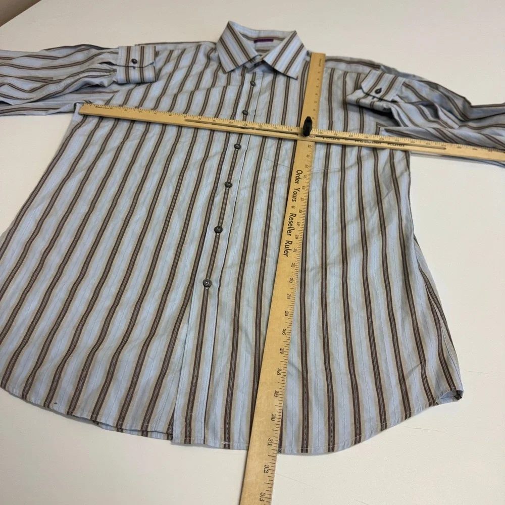 Paul Smith Shirt Mens 17 Blue Brown Striped Button Up Designer Made In Italy‎